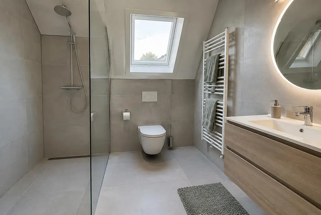 Lekdetectie Hattem – droge badkamer met inloopdouche na herstel