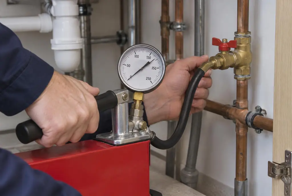 Lekdetectie Hattem – druktest op een waterleiding met een manometer