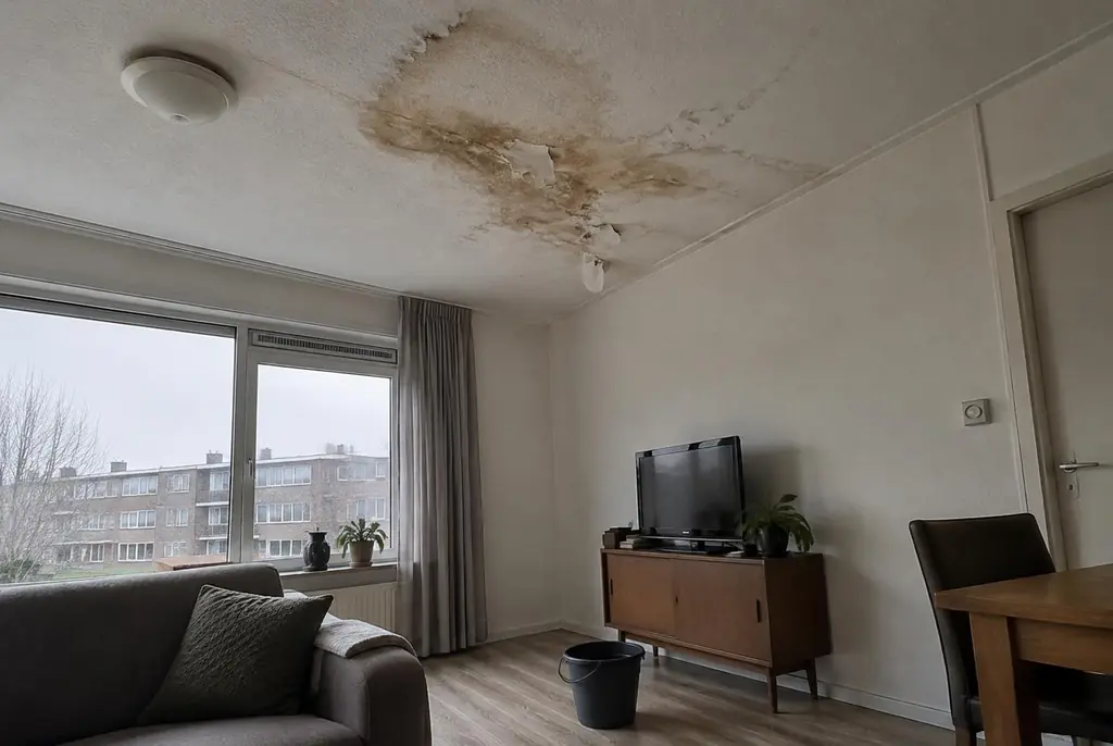 Lekdetectie Hattem – vochtplek op het plafond onder een badkamer